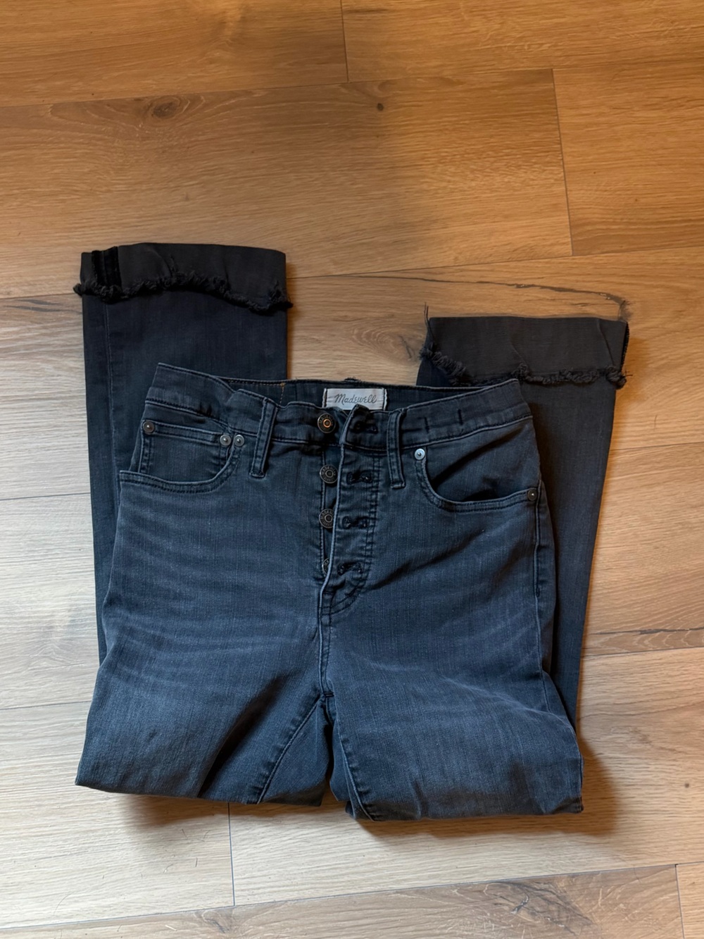 Madewell Black Button-Fly Jeans with Raw Hem